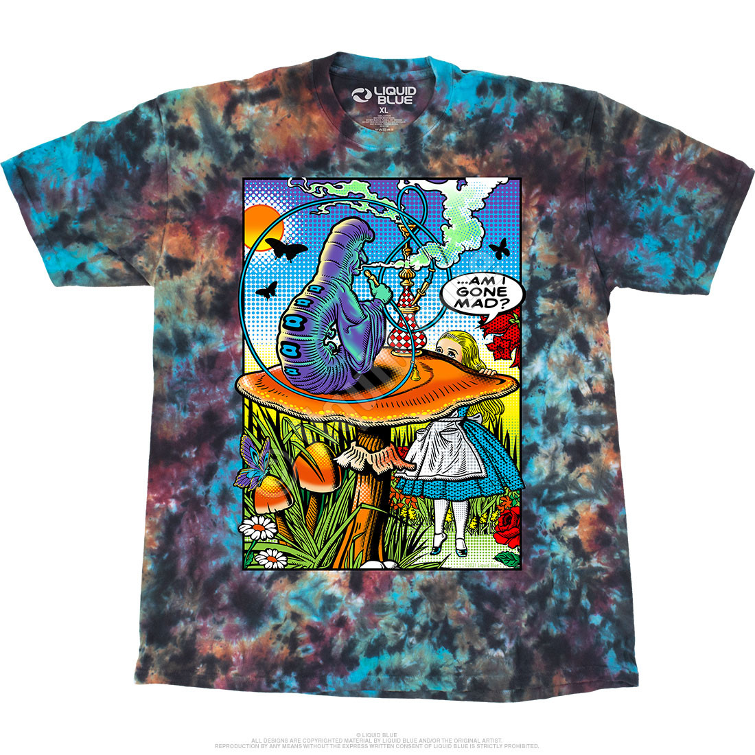 LIQUID BLUE Alice in Wonderland Tie-dye Pattern Character Print T-shirt Men's L size cotton white type Vintage Second Hand