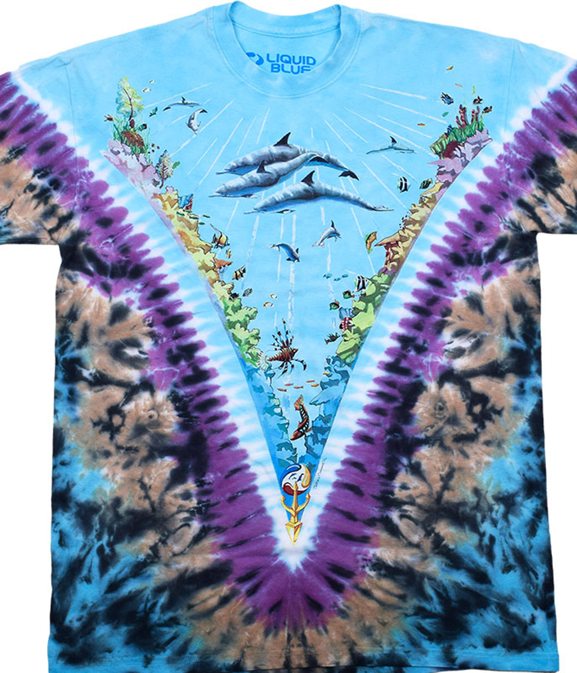 Aquatic Underwater Tie-Dye T-Shirt Tee Liquid Blue