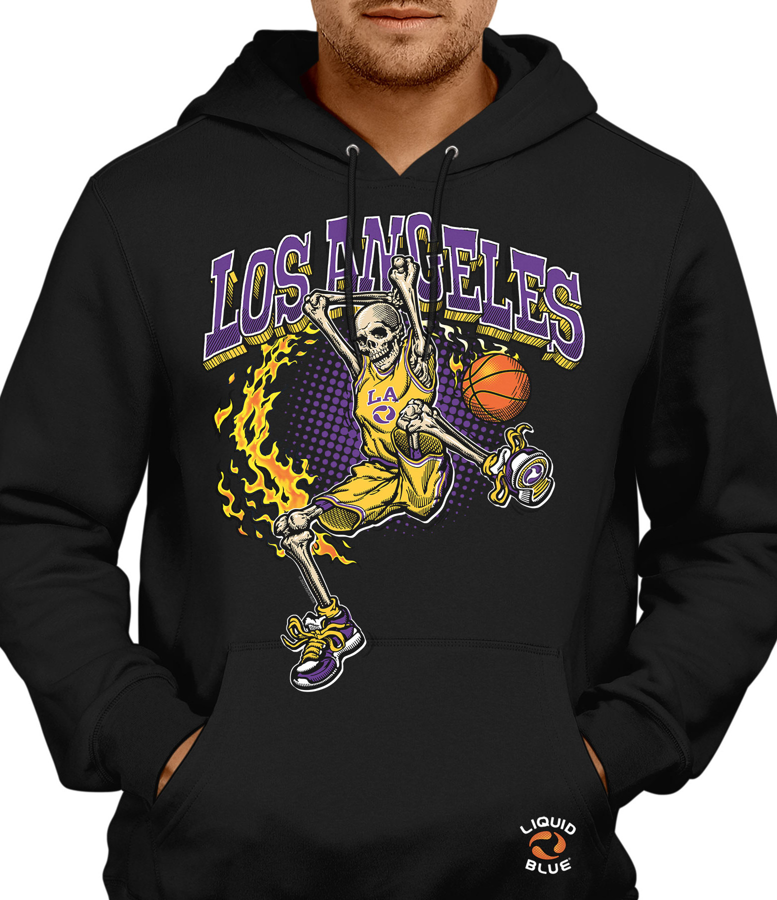 Los Angeles Dunker Basketball Skeleton Black Hoodie Liquid Blue
