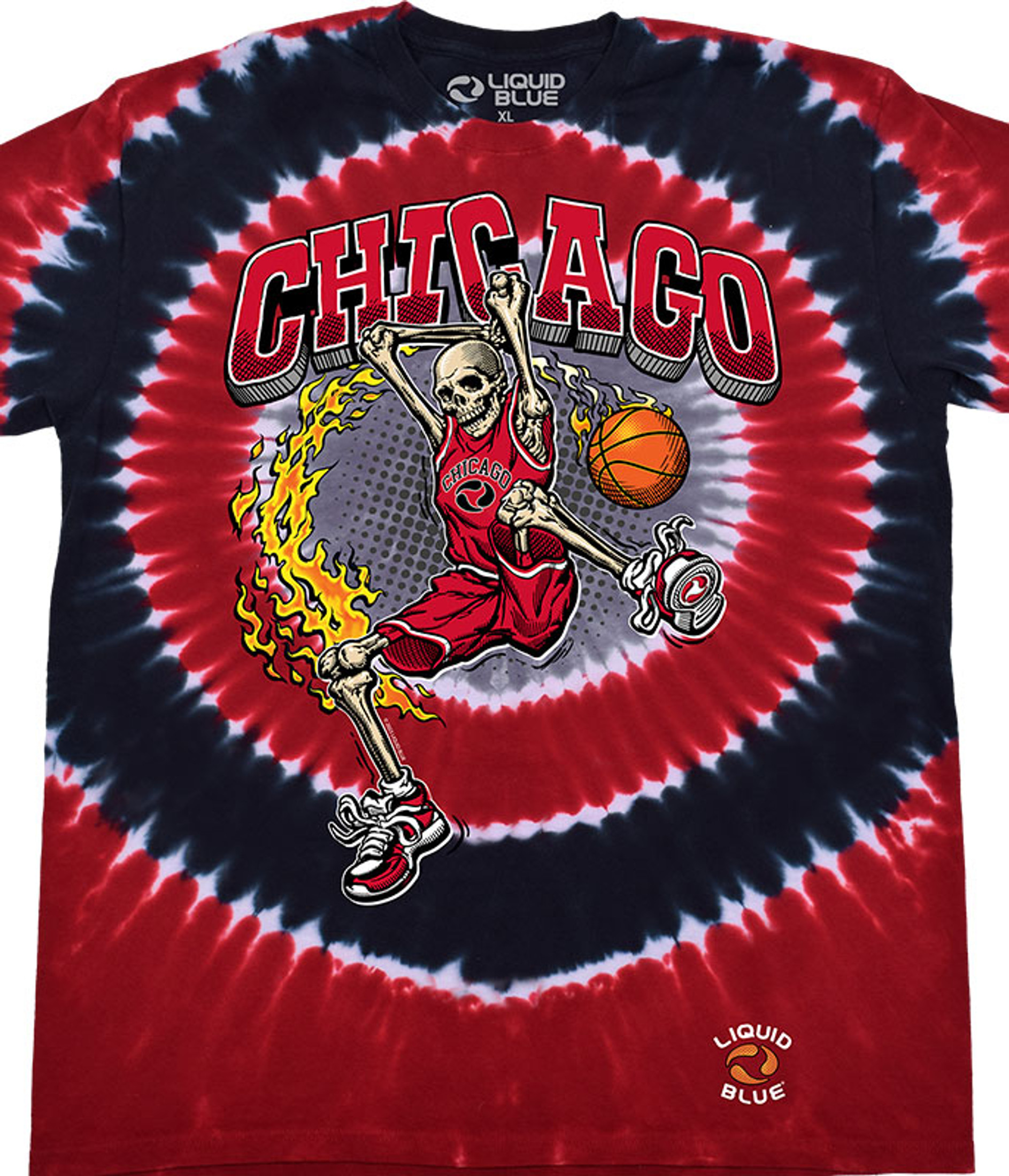 Liquid Blue Chicago Dunker Basketball Skeleton Tie-Dye T-Shirt - 2XL