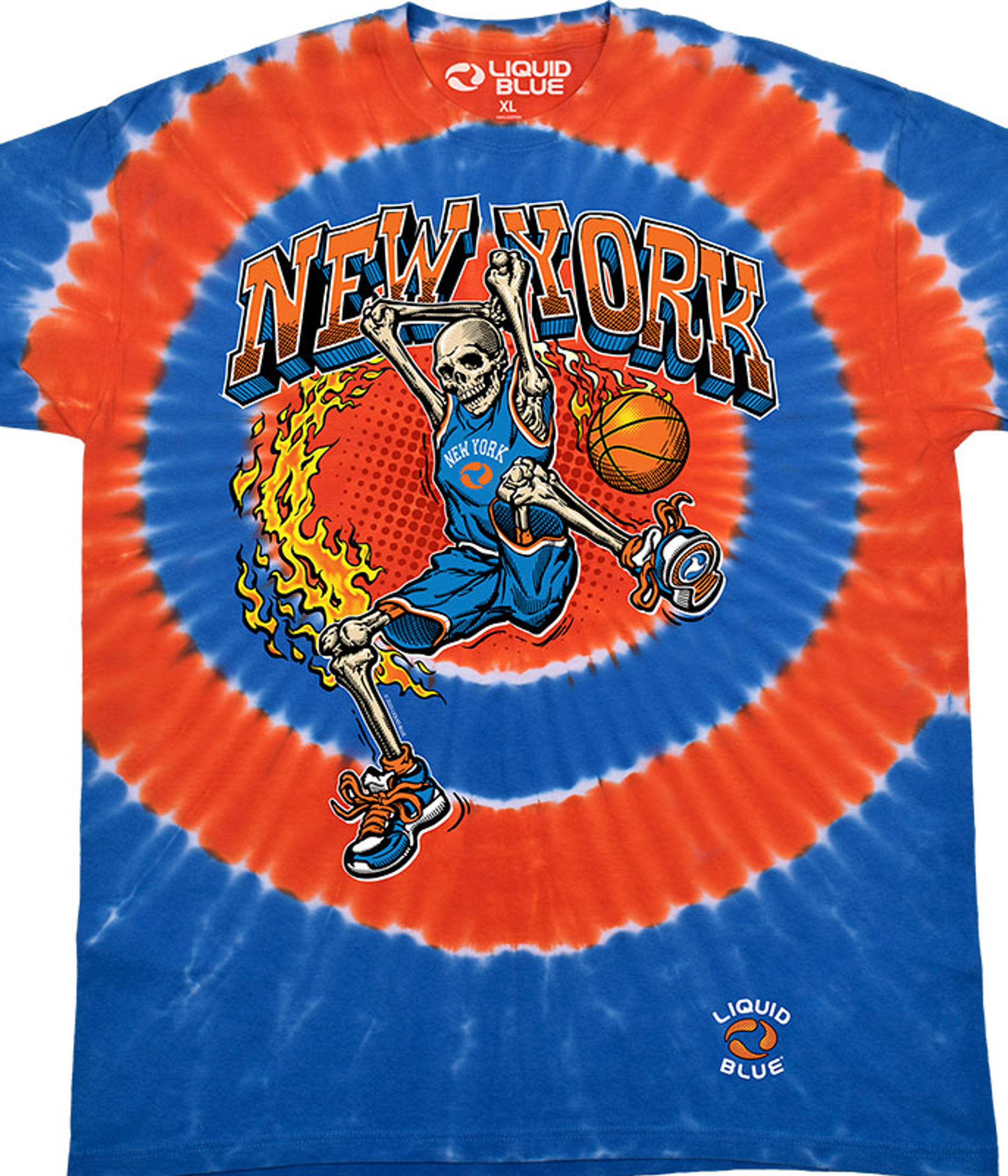 New York Dunker Basketball Skeleton Tie-Dye T-Shirt Tee Liquid Blue