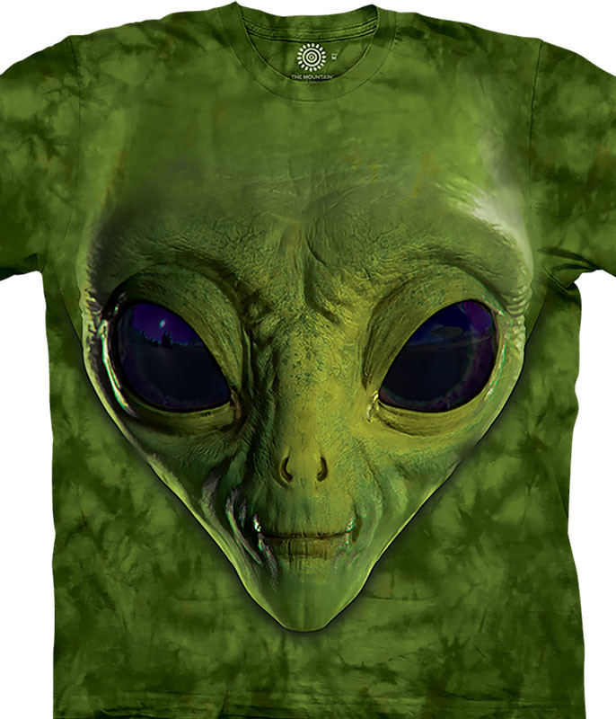 Green Alien Face Classic Cotton T-Shirt by The Mountain