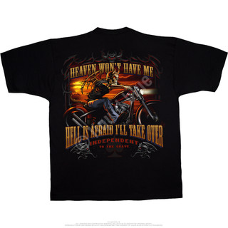 Biker Heaven & Hell Black T-Shirt Tee Liquid Blue