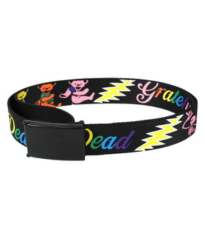 Grateful Dead Bear Bolt Adjustable Web Belt Black