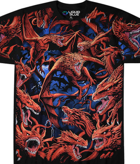 Dark Fantasy Dragon Storm Black T-Shirt Tee Liquid Blue