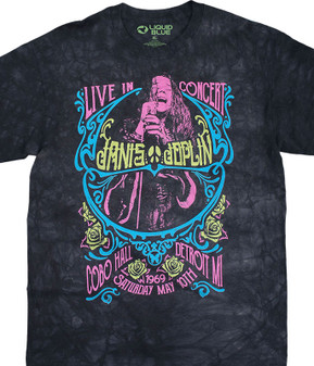 Janis Joplin Charlotte 69 Blacklight Tie-Dye T-Shirt Tee Liquid Blue
