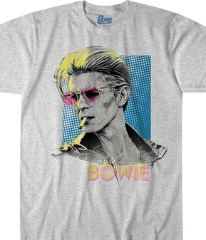 Bowie Sketch Heather Grey Poly-Cotton T-Shirt Tee Liquid Blue