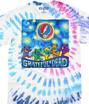 Grateful Dead Starry Bears Tie-Dye T-Shirt Tee Liquid Blue
