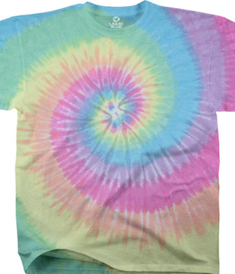 Unprinted Pastel Spiral Unprinted Tie-Dye T-Shirt Tee Liquid Blue