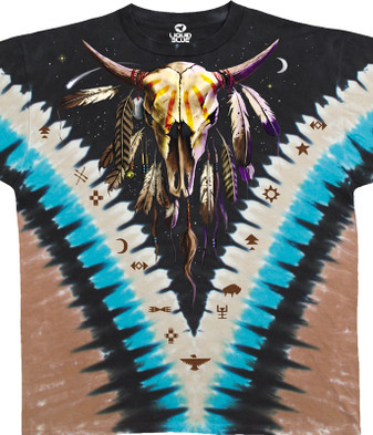 American West Bison Skull Tie-Dye T-Shirt Tee Liquid Blue