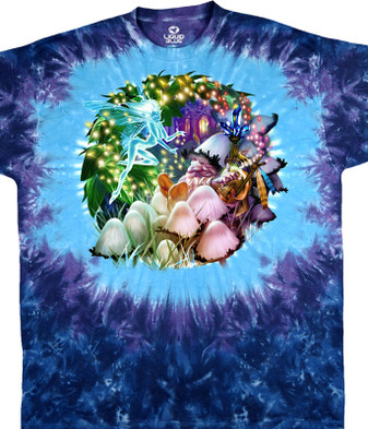 Light Fantasy Mushroom Garden Tie-Dye T-Shirt Tee Liquid Blue