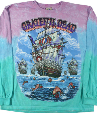 Grateful Dead Ship Of Fools Tie-Dye Long Sleeve T-Shirt Tee Liquid Blue