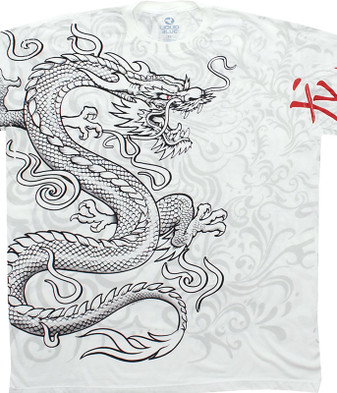 Asian Art White Dragon White Athletic T-Shirt Tee Liquid Blue