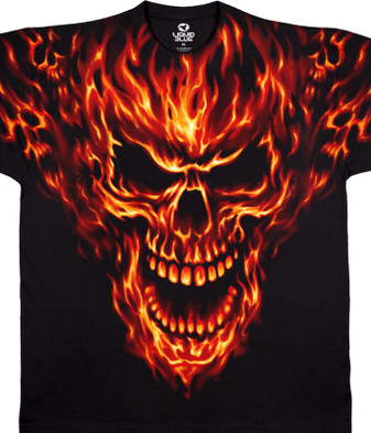 Skulls Raging Inferno Black T-Shirt Tee Liquid Blue