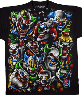 Street Life Colored Clowns Black T-Shirt Tee Liquid Blue