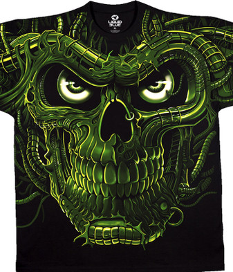 Skulls Terminator Skull Black T-Shirt Tee Liquid Blue