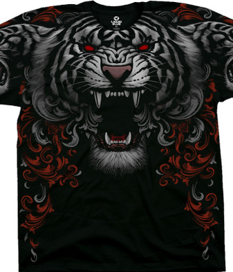 Dark Fantasy Three Tiger Roar Black T-Shirt Tee Liquid Blue