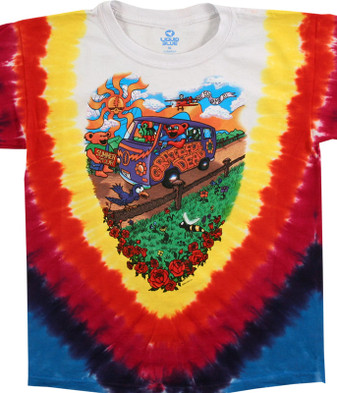 Grateful Dead Summer Tour Bus Youth Tie-Dye T-Shirt Tee Liquid Blue