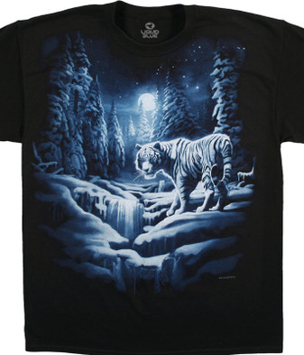 Exotic Wildlife Snow Tiger Black T-Shirt Tee Liquid Blue