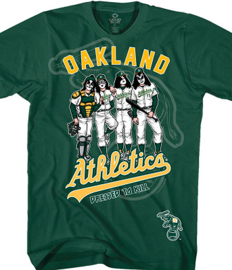 MLB Oakland Athletics KISS Dressed to Kill Green T-Shirt Tee Liquid Blue