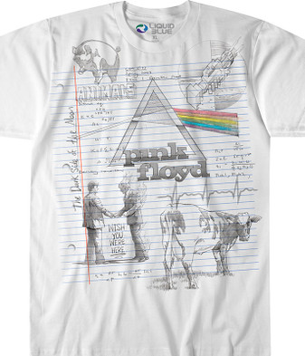 Pink Floyd Sketch White T-Shirt Tee Liquid Blue