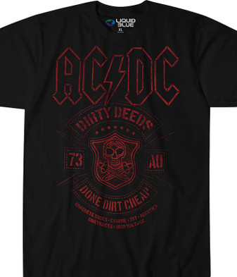 AC/DC Done Dirt Cheap Black Poly-Cotton T-Shirt Tee Liquid Blue