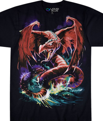 Dark Fantasy Great Wyrm Black T-Shirt Tee Liquid Blue