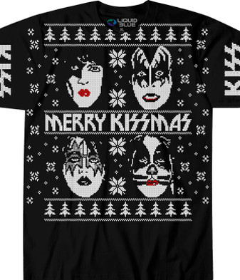 KISS Merry KISSmas Black T-Shirt Tee Liquid Blue