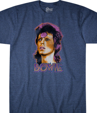 David Bowie Ziggy Medallion Dark Blue Heather Poly-Cotton T-Shirt Tee Liquid Blue