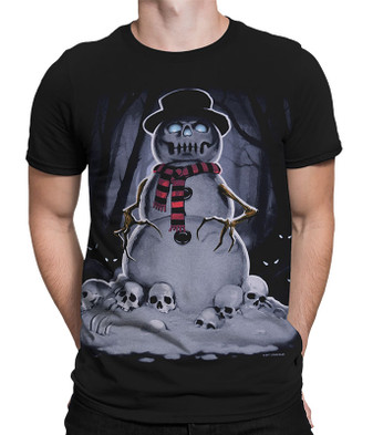 Fantasy Snowman Black T-Shirt Tee Liquid Blue