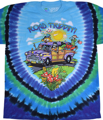 Light Fantasy Road Trippin' Tie-Dye T-Shirt Tee Liquid Blue