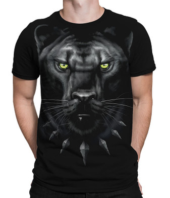 Exotic Wildlife King Panther Black Athletic T-Shirt Tee Liquid Blue