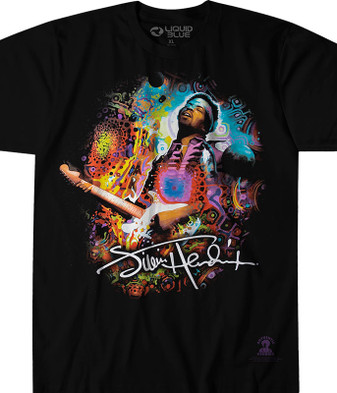 Jimi Hendrix Hendrix Angel Black T-Shirt Tee Liquid Blue