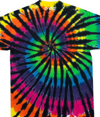 Spiral Rainbow Black Unprinted Tie-Dye T-Shirt Tee Liquid Blue