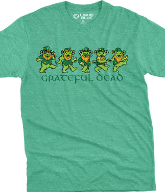 Grateful Dead Irish Bears Poly Cotton Heather Green T-Shirt Tee Liquid Blue