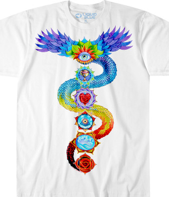 Light Fantasy Chakra White Athletic T-Shirt Tee Liquid Blue