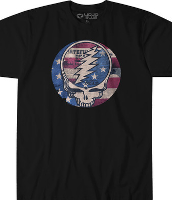Grateful Dead USA Distressed SYF Black T-Shirt Tee Liquid Blue