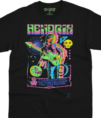 Jimi Hendrix Guitar Blacklight Black T-Shirt Tee Liquid Blue