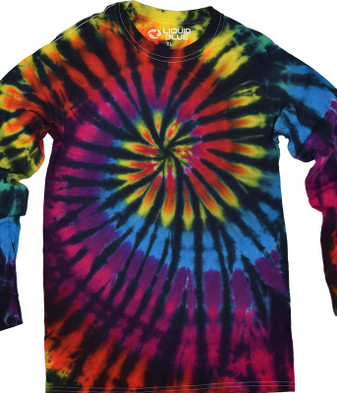 RAINBOW SPIRAL STREAK UNPRINTED TIE-DYE LONG SLEEVE T-SHIRT