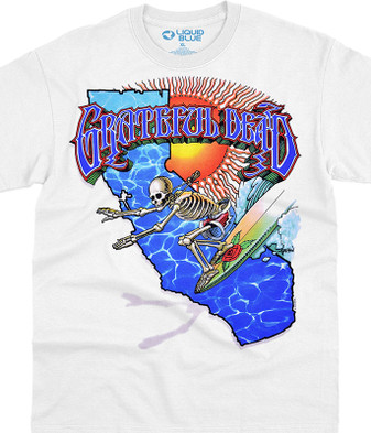 Grateful Dead California Surfer White T-Shirt Tee Liquid Blue