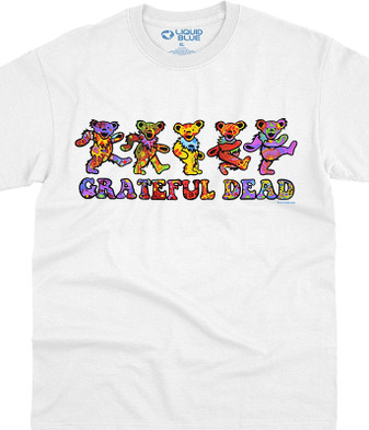 Grateful Dead Tie-Dye Bears White T-Shirt Tee Liquid Blue