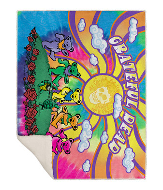 Grateful Dead Sunshine Bears Fleece Throw Blanket Liquid Blue