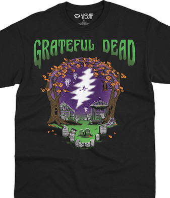 Grateful Dead Grateful Graveyard Black T-Shirt Tee Liquid Blue