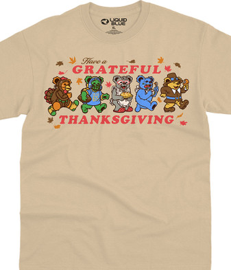 Grateful Dead Thanksgiving Bears Sand T-Shirt Tee Liquid Blue