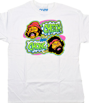 Cheech and Chong Cheech And Chong Transfer Clearance White T-Shirt Tee Liquid Blue