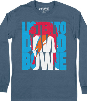 David Bowie Listen to Bowie Long Sleeve T-Shirt by Liquid Blue