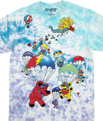 Grateful Dead Parachuting Bears 2 Tie-Dye T-Shirt Tee Liquid Blue