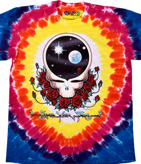 Grateful Dead Space Your Face Tie-Dye T-Shirt Tee Liquid Blue