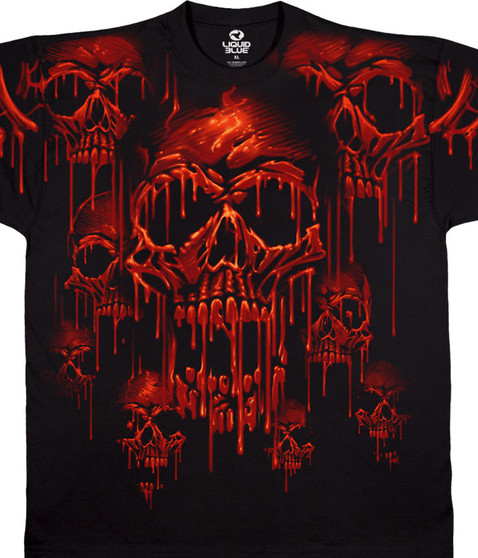 Skulls Acid Rain Black T-Shirt Tee Liquid Blue