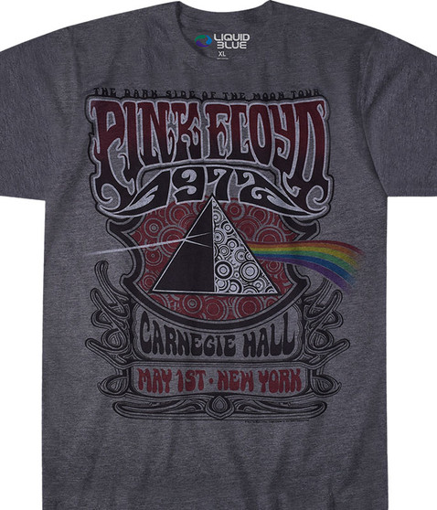 Pink Floyd Carnegie Hall Dark Heather Poly-Cotton T-Shirt Tee Liquid Blue